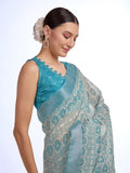 Sea Green Linen Saree With Blouse Piece