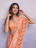 Peach Poly Chiffon Saree With Blouse Piece