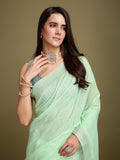 Sea Green Linen Daily Wear Saree With Blouse Piece