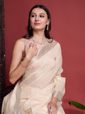 Beige  Linen Saree With Blouse Piece