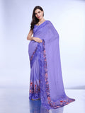 Purple Poly Chiffon Festival Saree With Blouse Piece