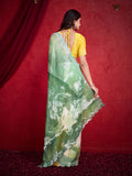 Green Poly Chiffon Saree With Blouse Piece