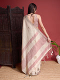 Beige  Linen Saree With Blouse Piece