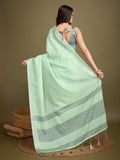 Sea Green Linen Daily Wear Saree With Blouse Piece