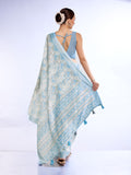 Blue Linen Blend Saree With Blouse Piece