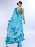 Blue Satin Saree With Blouse Piece