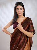 Brown Silk Blend Ready To Wear Saree With Blouse Piece