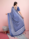 Blue & White Silk Blend Daily Wear Saree With Blouse Piece