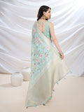 Teal Pure Cotton Festive Wear Saree With Blouse Piece