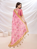 Pink Banarasi Cotton Festive Wear Saree With Blouse Piece