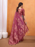 Maroon Cotton Blend Saree With Blouse Piece