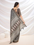 Black Cotton Blend Casual Wear Saree With Blouse Piece