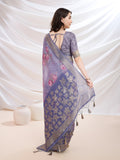 Purple Cotton Blend Festive Wear Saree With Blouse Piece