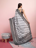 Grey Melange Silk Blend Daily Wear Saree With Blouse Piece