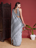 Grey Linen Saree With Blouse Piece