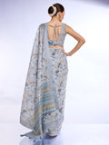 Grey Linen Blend Saree With Blouse Piece