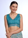 Sea Green Linen Saree With Blouse Piece