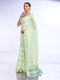 Green Linen Blend Saree With Blouse Piece