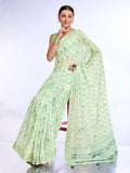 Green Linen Blend Saree With Blouse Piece