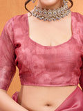 Magenta Cotton Blend Saree With Blouse Piece