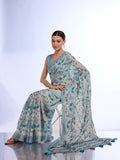 Teal Linen Saree With Blouse Piece