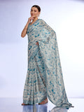 Teal Linen Saree With Blouse Piece