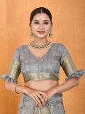 Grey Silk Blend Saree With Blouse Piece