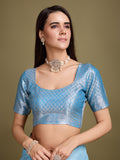 Blue Linen Daily Wear Saree With Blouse Piece