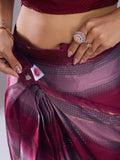 Purple Silk Blend Ready To Wear Saree With Blouse Piece