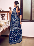 Blue  Mulmul Cottons Saree With Blouse Piece