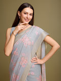 Grey Tissue Saree With Blouse Piece