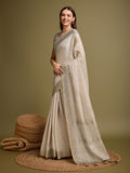 Beige Silk Blend Saree With Blouse Piece