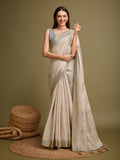 Beige Silk Blend Saree With Blouse Piece