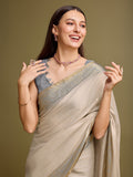 Beige Silk Blend Saree With Blouse Piece