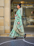 Green Printed Poly Brasso Saree With Blouse Piece