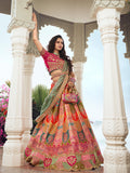 Multicolor & Red Banarasi Silk Lehenga Choli