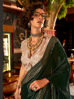 Green Party Wear Viscose Saree With Blouse Piece