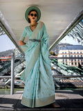 Cyan Art Silk Saree With Blouse Piece