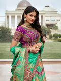 Green & Purple Banarasi Silk Lehenga Choli