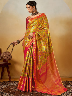 Golden Silk Festive Wear Saree With Blouse Piece