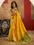 Yellow Patola Silk Saree With Blouse Piece