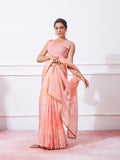 Peach Organza Party Wear Saree With Blouse Piece