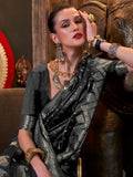 Black Satin Saree With Blouse Piece