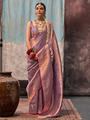 Grey Kanjivaram Silk Saree With Blouse Piece