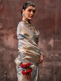 Grey Festive Wear Silk Saree With Blouse Piece