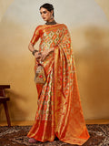 Orange Silk Festive Wear Saree With Blouse Piece