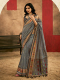 Grey Patola Silk Saree With Blouse Piece