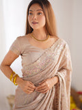 Cream Silk Blend Saree With Blouse Piece