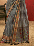 Grey Patola Silk Saree With Blouse Piece