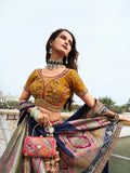 Multicolor & Yellow Banarasi Silk Lehenga Choli